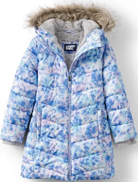 Lands' End Girls' Fleece Lined Hooded Puffer Coat