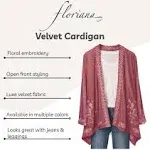 Floriana Women's Floral Embroidered Velvet Kimono - Boho Open Front Cardigan - Blush - XL