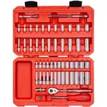 55 Pcs 1/4&#034; Drive 6-Point Deep/Standard Socket Ratchet Set SAE Metric Tool Truck