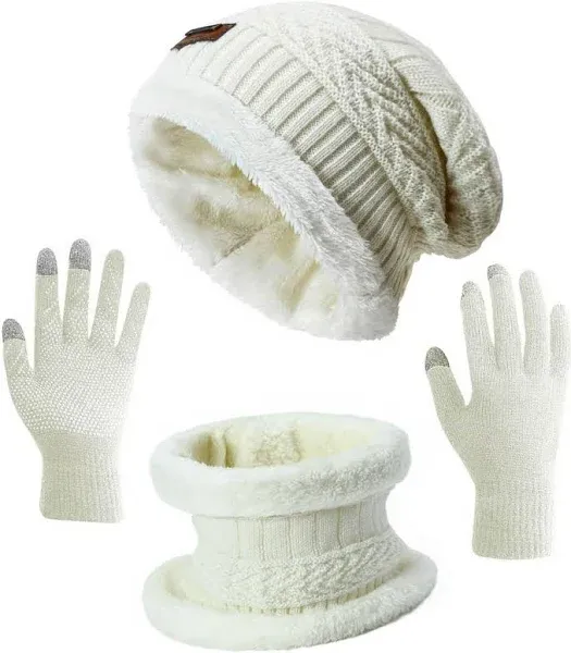 Essential Women&#039;s Winter Accessories: Beanie, Scarf &amp; Touch Screen Gloves Set