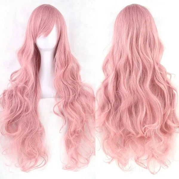 32" 80cm Long Hair Spiral Curly Cosplay Costume Wig (pink)