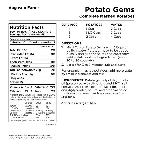 Augason Farms Potato Gems Complete Mashed Potatoes 3 lbs