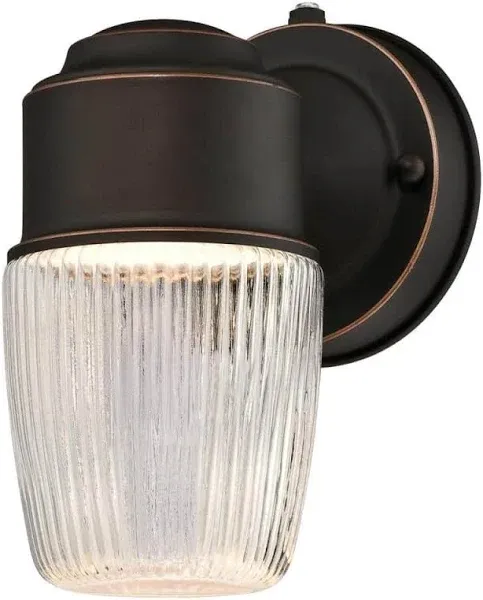 Westinghouse 6106900 One-Light LED Outdoor Wall Fixture with Dusk to Dawn Sensor, Oil Rubbed Bronze Finish with Clear Ribbed Glass , Oil-rubbed Bronze