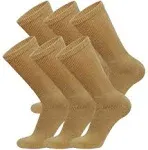 Brooklyn Socks 6 Pairs of Cotton Diabetic Non-Binding Neuropathy Crew Socks (Khaki Fits Mens Shoe Size 12-14.5)