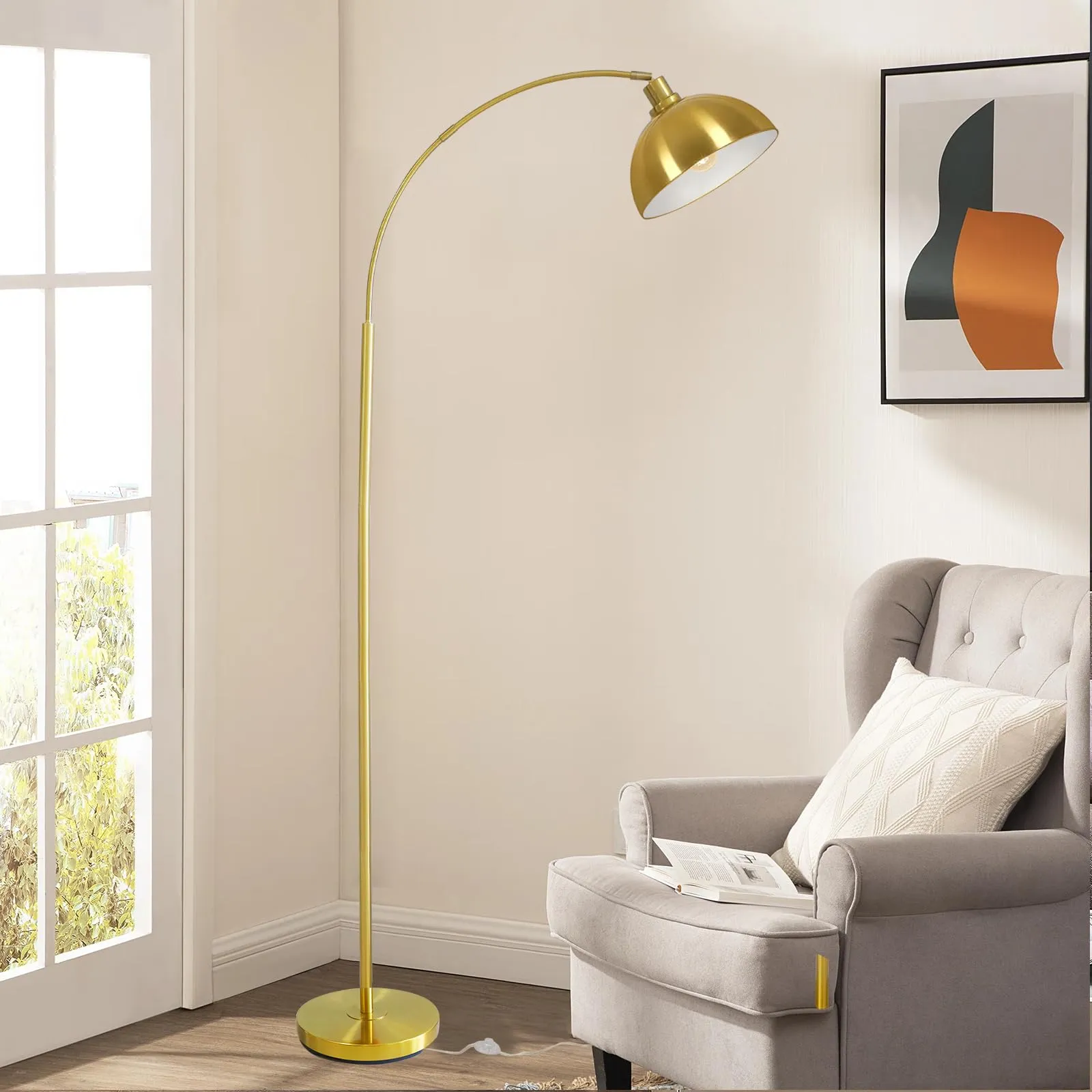 gernehop Arc Floor Lamps for Living Room,Modern Tall Standing Lamp Gold Floor Lamp with Adjustable Hanging Dome Shade,Over Couch Mid Century Arched