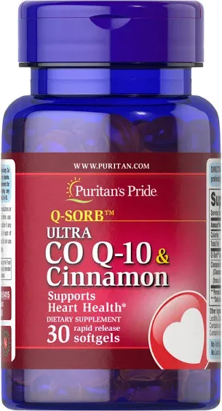 Puritan's Pride Q-Sorb Ultra Co Q-10 200 mg & Cinnamon 1000 mg-30 Rapid Release Softgels