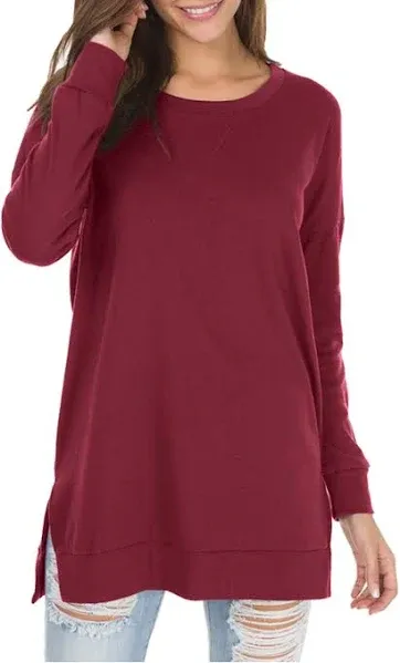 Levaca Women's Fall Long Sleeve Plus Pullover Side Split Loose Casual Tunic Tops