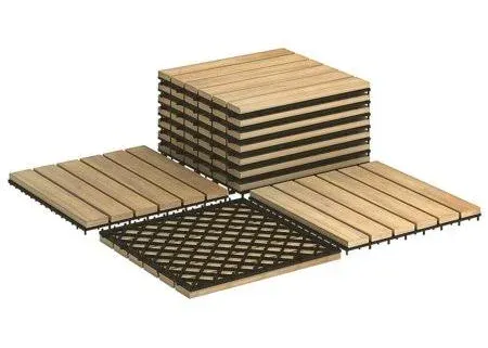 10PCS 12&#034; x 12&#034; Acacia Wood Deck Tiles Interlocking Patio Pavers Stripe Pattern