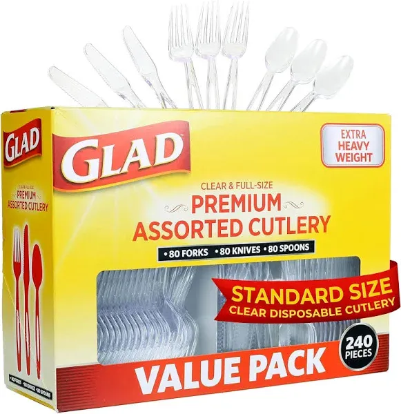 Glad Clear Assorted Premium Plastic Cutlery Set (240-Piece) Disposable