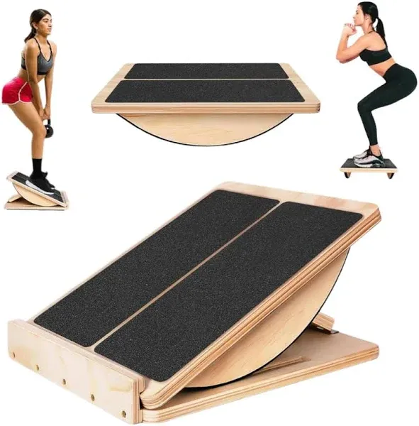 2-in-1 Professional Slant Board For Calf Stretching &amp; Balance Board Wooden 