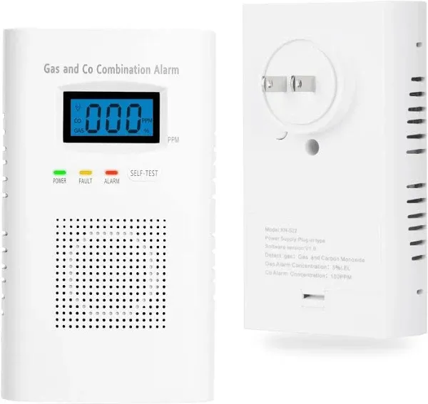 Carbon Monoxide and Natural Gas Detector,Vzmcov Combination Carbon Monoxide and Gas Detector Plug in Type 2 in 1 Co and Gas Detector,Propane