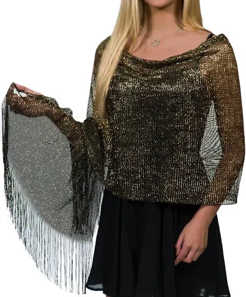 ShineGlitz Shawls and Wraps for Evening Dresses, Metallic Glitter Shawls for Women, Sparkling Wedding Metallic Silver Shawl Gift, One Size