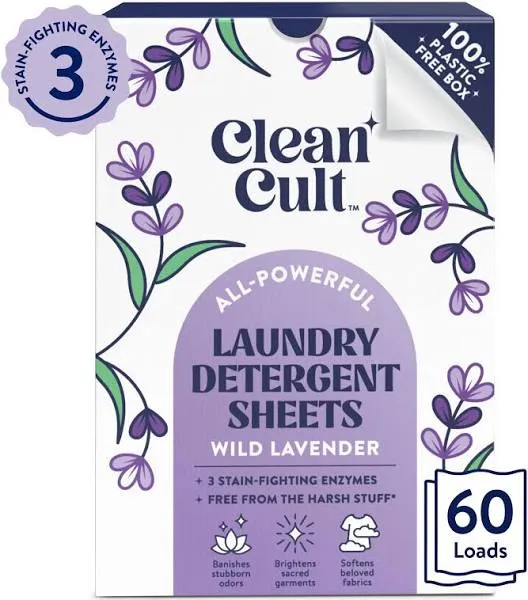 Cleancult Laundry Detergent Sheets Wild Lavender Scent 60 Count