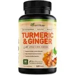 Turmeric and Ginger Supplement - Turmeric Curcumin Pills - with Apple Cider Vinegar & Bioperine Black Pepper - 95% Curcuminoids - 120 Capsules