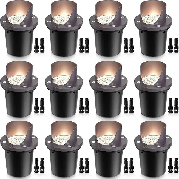 12 Pack Low Voltage Landscape Lights 12W LED Outdoor In-Ground Waterproof Shield