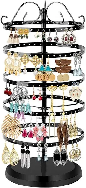 5 Tiers Metal Rotating Earring Holder Organizer MODOWEY Exquisite Jewelry Display Stand Necklace Rack Holder