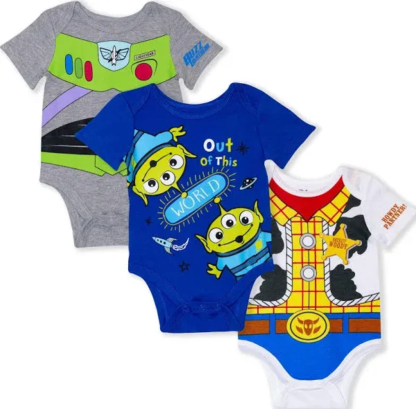 Disney Toy Story Woody, Green Aliens & Buzz Baby Boy's 3 Pack Bodysuit for Baby and Baby