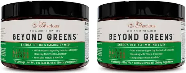 Live Conscious Beyond Greens Concentrated Superfood Powder - Matcha Flavor w/Chlorella, Echinacea, Probiotics for Immune Support & Energy - 30