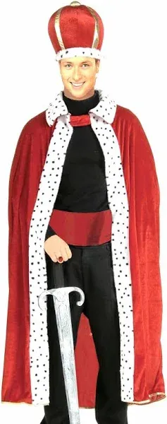 KING ROBE &amp; CROWN SET RED VELVETEEN ADULT ONE SIZE HALLOWEEN COSTUME ACCESSORY 