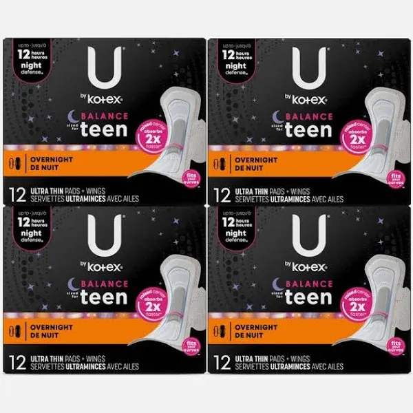 U by Kotex Balance Ultra Thin Overnight Pads with Wings