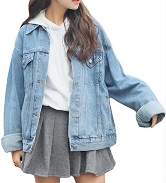 Women's Boyfriend Denim Jackets Long Sleeve Loose Jean Coats Oversize…