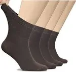 Hugh Ugoli Men's Loose Diabetic Ankle Socks Bamboo, Wide, Thin, Seamless Toe and Non-Binding Top, 4 Pairs, Brown, Shoe Size: 8-11