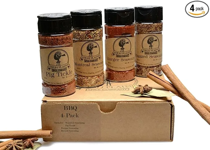 BBQ 4-Pack ~ BBQ Rub and Spices Gift Set of 4 ~ High Plains Spice Company Gift Set~ Gourmet Meat and Veggie Spice Blends & Rubs For Beef