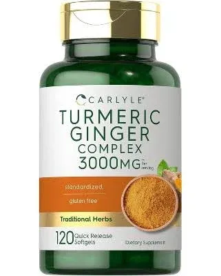 Carlyle Turmeric and Ginger Supplement 3000 mg | 120 Softgel Capsules | Turmeric Curcumin Complex | with Black Pepper Extract | Non-GMO, Gluten Free