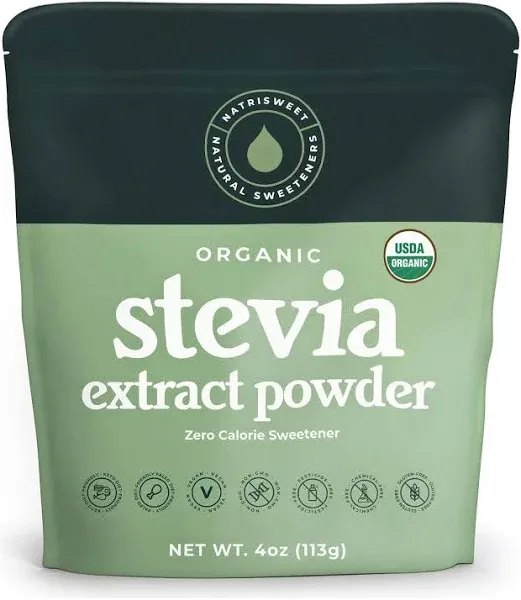 NatriSweet Organic Stevia Extract Powder, 4oz, Helps with Blood Sugar, 800 Uses