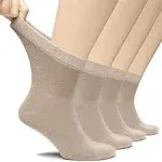 Hugh Ugoli Men's Loose Diabetic Ankle Socks Bamboo, Wide, Thin, Seamless Toe and Non-Binding Top, 4 Pairs, Beige, Shoe Size: 8-12