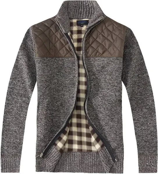 Gioberti Men's Knitted Regular Fit Full Zip Cardigan Sweater With Soft Brushed Flannel Lining