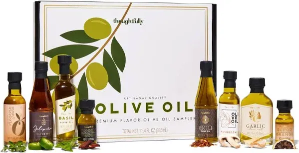 Thoughtfully Gourmet, Olive Oil Sampler Gift Set, Premium Extra-Virgin Olive Oil from Spain, Natural Flavors Include Garlic, Chili, Smoky Bacon, Mushroom, Jalapeno and More, Set of 8