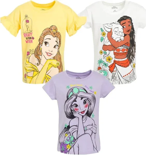 Kids Baby Disney Moana Jasmine Princess Belle 3 Pack Graphic T-Shirts