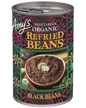 Organic Refried Beans Canned, Light in Sodium Refried Black Beans, Vegan Glut...