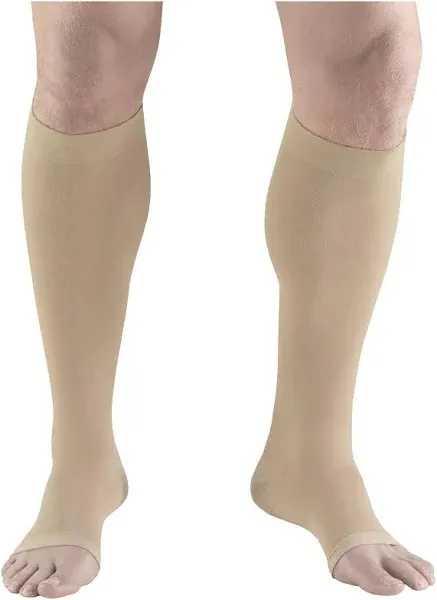 Truform Short Length Surgical Stockings, 18 mmHg Compression for Men and Women, Knee High Length, Open Toe, Beige, Small