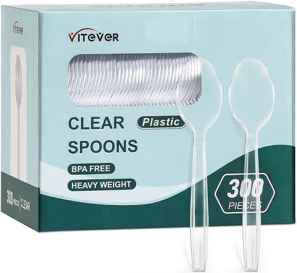 Clear Plastic Spoons, Heavy Duty Disposable Cutlery Bulk, Silverware for Parties