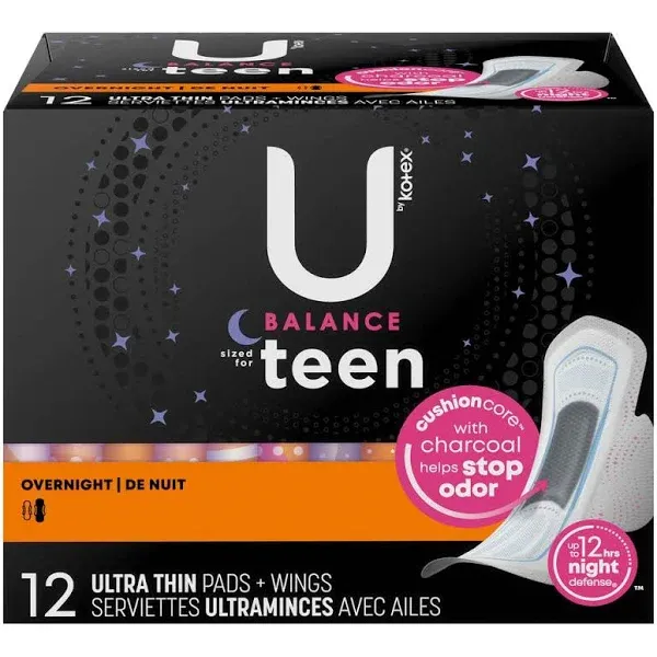 U by Kotex Balance Ultra Thin Overnight Pads with Wings 26 Count