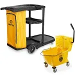 Commercial Janitorial Housekeeping Cart and 26 Qt. Mop Bucket Wringer, Yellow