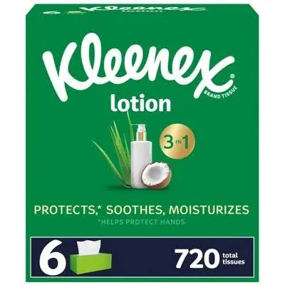 Kleenex Lotion Facial Tissues with Coconut Oil 3 Flat Boxes 120 Tissues Per B...