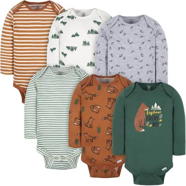 Gerber Baby Boys' Gender Neutral Long Sleeve Onesies Bodysuits 6-Pack