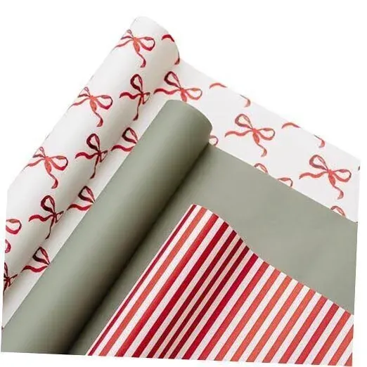  3-pack Premium Matte Christmas Wrapping Paper, Minimal Holiday Gift Wrap, Bows