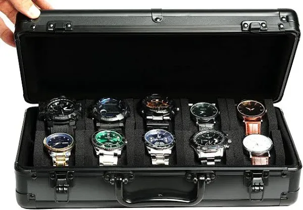 10 slots Aluminum watch case, Hard Deluxe watch storage organizer box with so...