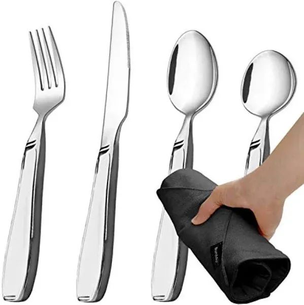 BunMo Weighted Utensils for Tremors and Parkinsons Patients Heavy Weight Silverware Set of Knife, Fork and Spoon