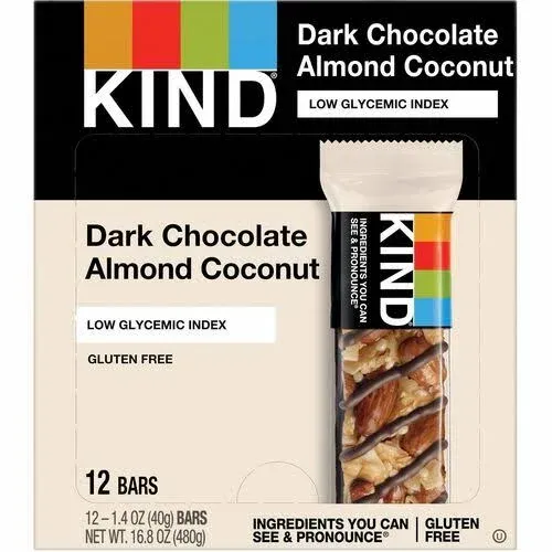 KIND Fruit and Nut Bars, Dark Chocolate Almond and Coconut, 1.4 oz Bar, 12/Box (KND19987)