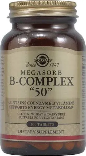 Solgar Megasorb B-Complex &#034;50&#034; 100 Tablets Exp 02/2026