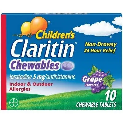 Claritin Children's Allergy Relief Chewable Tablets, Grape (30 ct)