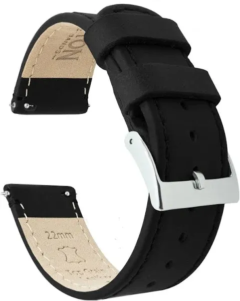 Barton Watch Bands Choices, Choices! Leather Watch Band + Black Stitching // Black (22mm)