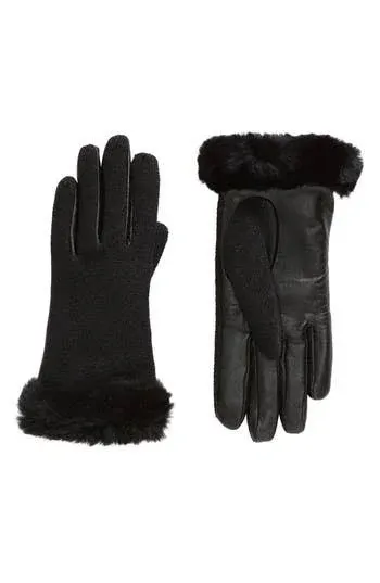 UGG TECH ENABLED KNIT LEATHER SHEARLING GLOVES NEW