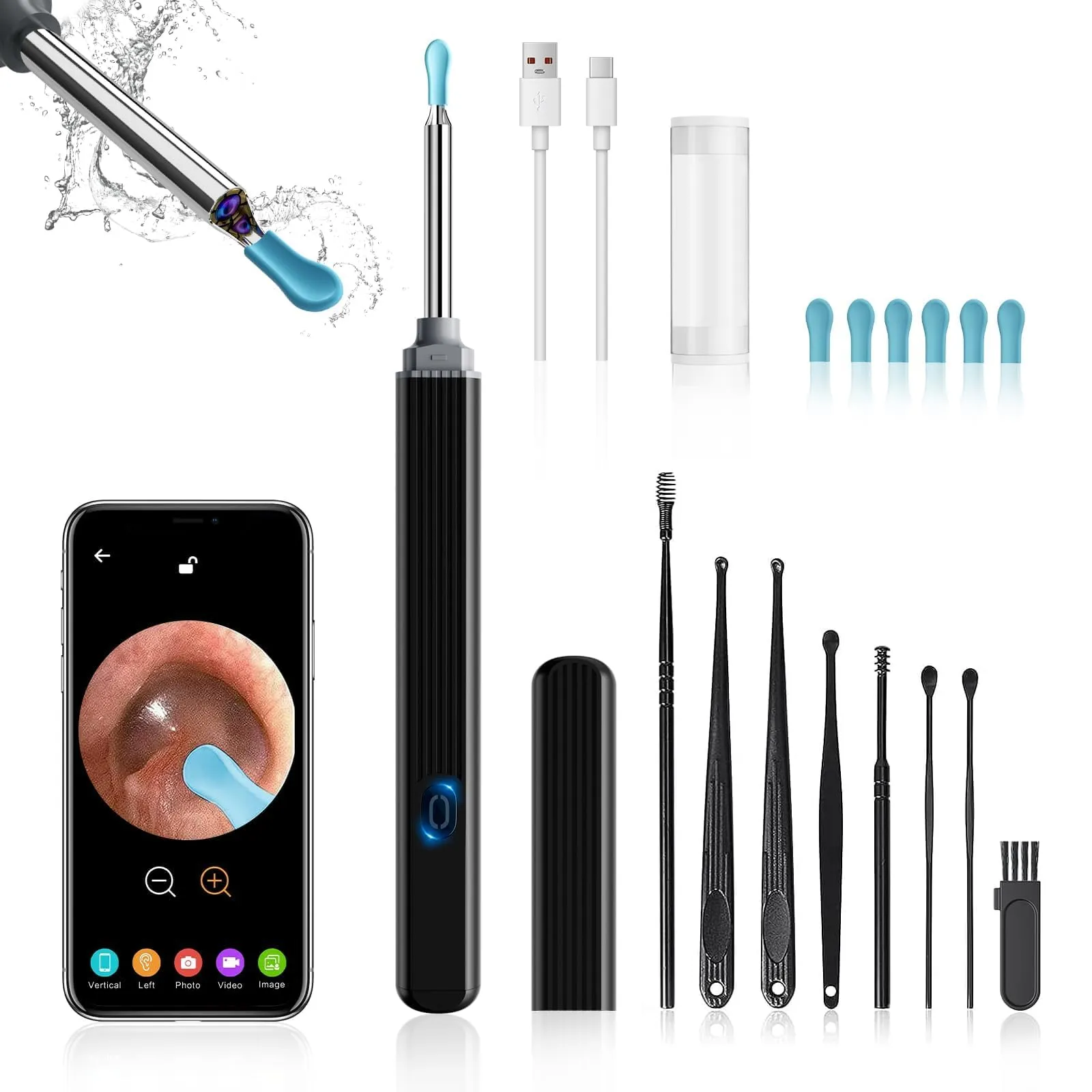 Assehsaa Ear Wax Removal Tool, Earwax Removal Kit with 8 Pcs Ear Set, Ear Cleaning Kit with 6 Ear Pick, Ear Cleaner Otoscope with Light, Ear Camera for