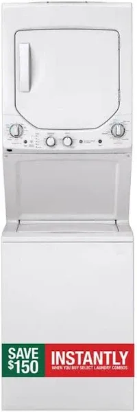 GE Appliances Spacemaker Series 24" White Stack Washer with Electric Dryer